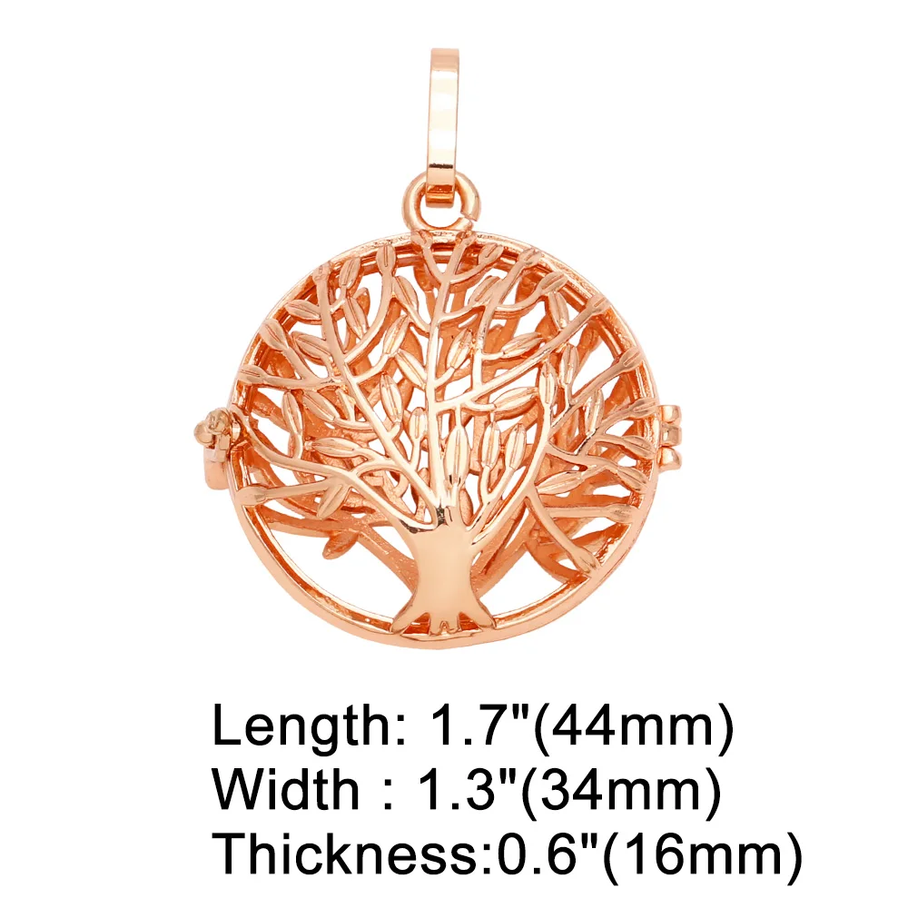 OCESRIO Vintage Tree of Life Harmony Ball Chime Bola Necklace Pendant for Pregnancy Copper Gold Plated Wishing Ball pdtb342