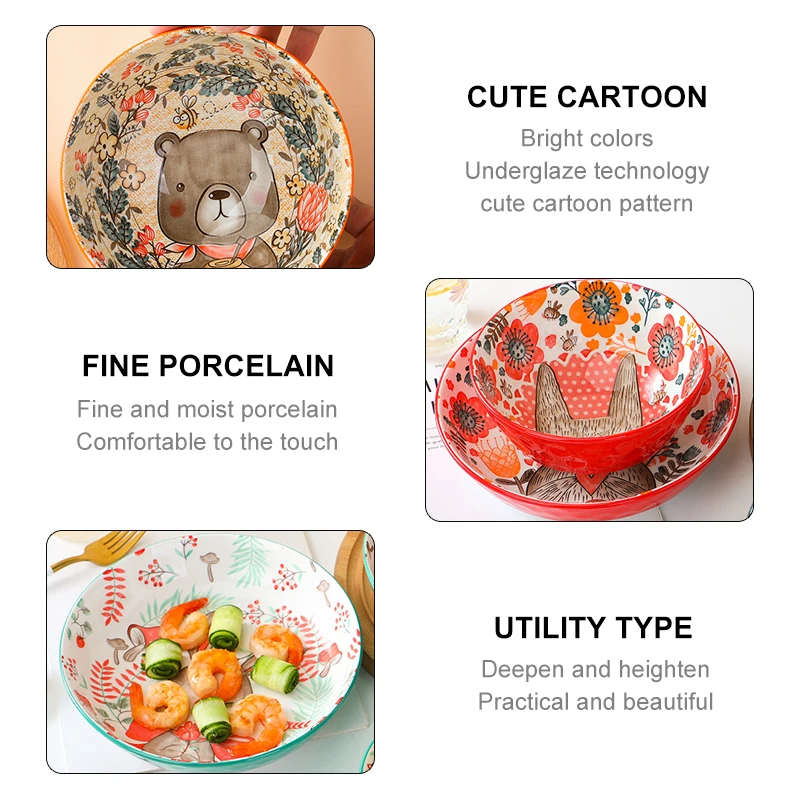 Cartoon Forest Animals theme Bakeware Underglaze Ceramic Single Bowl Baking Pan Salad Plate Household Kitchen Supplies Tableware