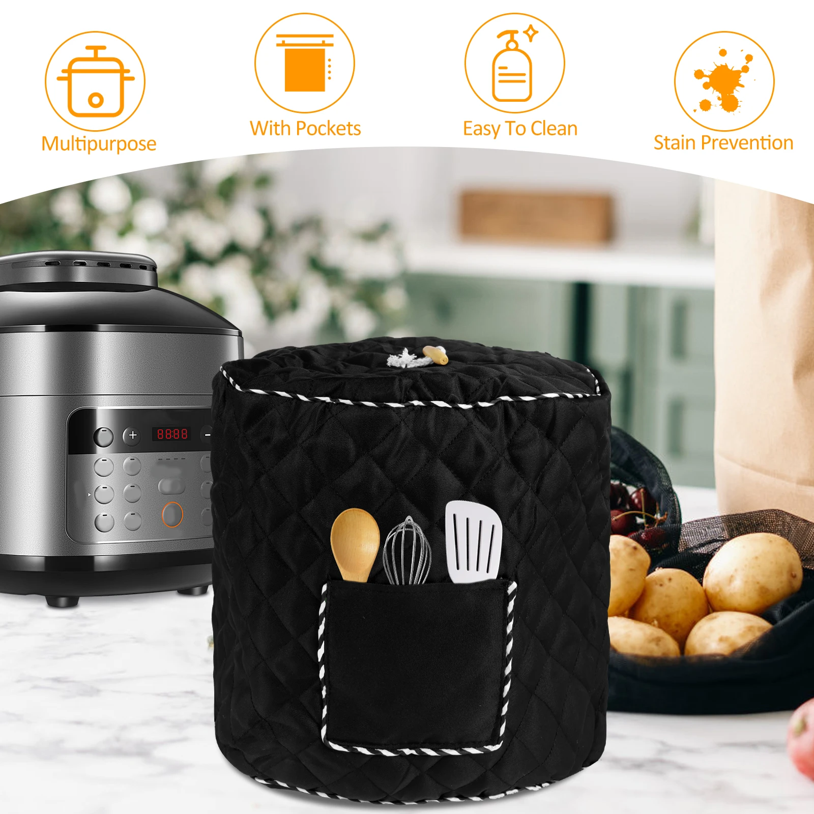 1/3Pcs Kitchen Pressure Pot Dust Cover Washable Air Fryer Cover with Pocket 31x33 cm Foldable Electric Pressure Cooker Covers