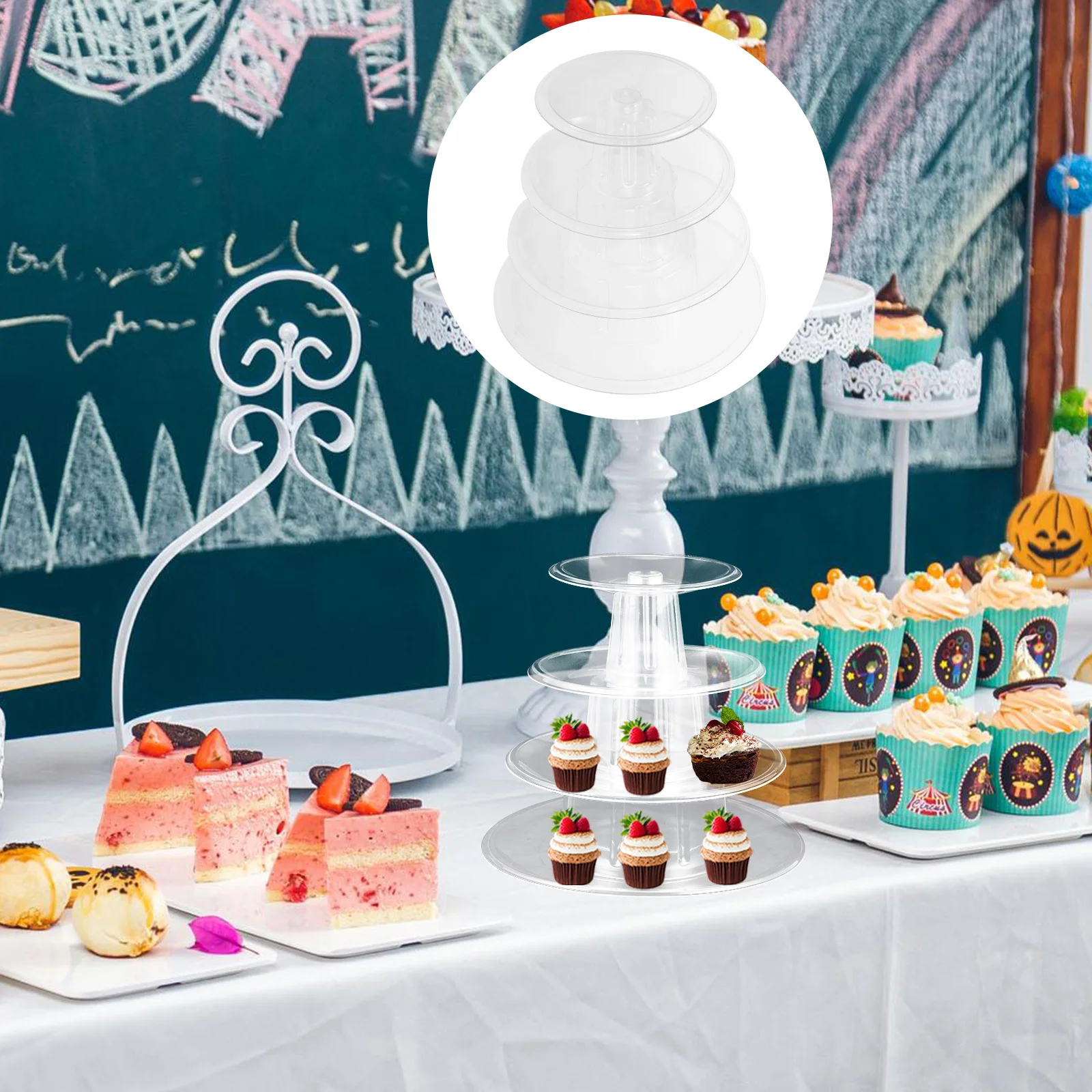 

4-Tier Macaron Display Rack Plastic Cake Stand For Wedding Party Dessert Fruit Display Cupcake Holder Transparent