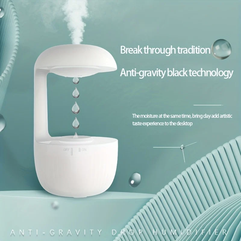 600ml Anti-Gravity Water Droplet Humidifier USB Quiet Cool Mist LED Night Light Desktop Home Office Bedroom Decor Gift