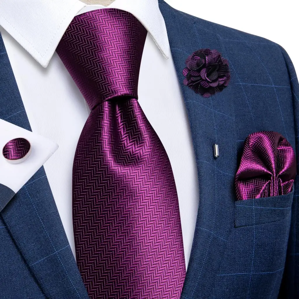 

Solid Purple Silk Ties For Men Wedding Accessories Men's Neck Tie Set Pocket Square Cufflinks Brooch Pin Gift