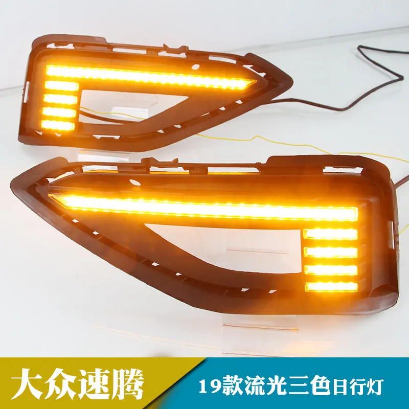 For Volkswagen Jetta 2019 Car Led Daytime Running Lights Streamer Steering Front Fog Light Modified DRL 12V Daylights Night Blue