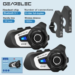 Bluetooth Motorcycle Intercom Helmet Headsets, Rádio FM, Compartilhamento de música, Biker Interphone, 8 Rider Communication Moto, 1.5km, 2023, Novo