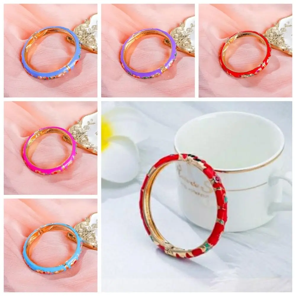 Enamel Chinese Cloisonne Bracelet Hand Bracelet Traditional Peony Filigree Flower Bangle Double Bangle Ethnic image 5