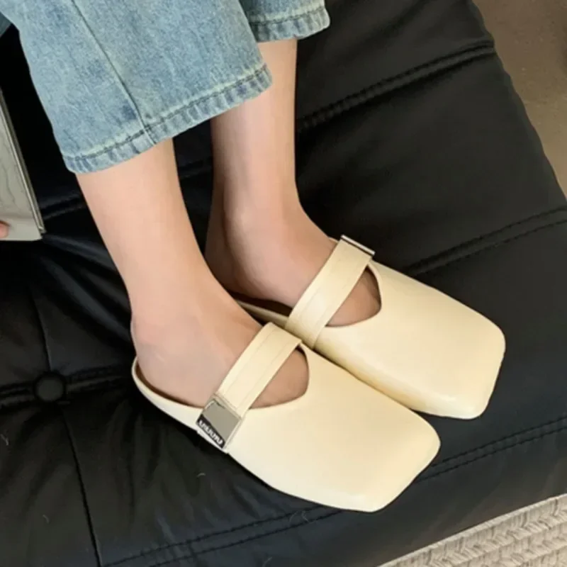 

2024 High Quality Women's Shoes Spring Women's Slippers Square Toe Solid Low-heeled Work Dress Profession Office Slippers Women