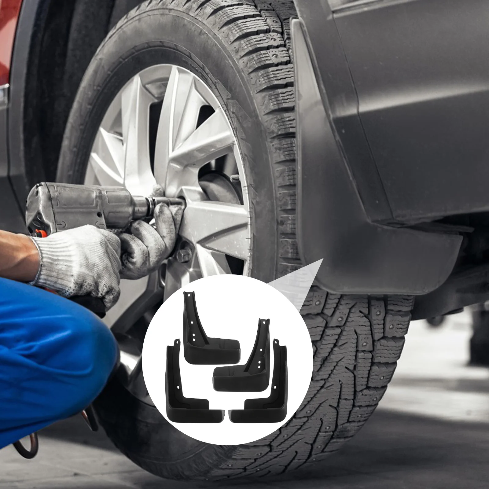 

4Pcs Vehicle Tire Protector Mudflaps Durable Material Easy to Install Front and Rear Set Black Wheel Splash Guard