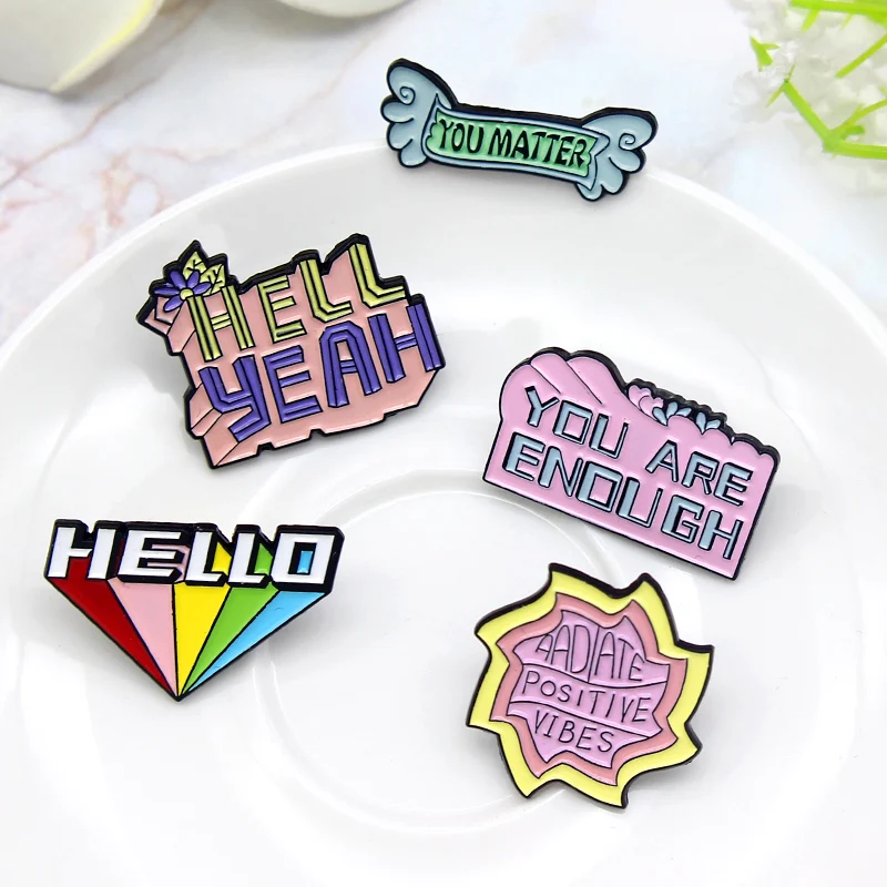 Lapel Pins Rainbow Banner HELLO,YOU MATTER,Brooches Badges Fashion Pins Gifts Wholesale Jewelry Greetings Slogan Enamel