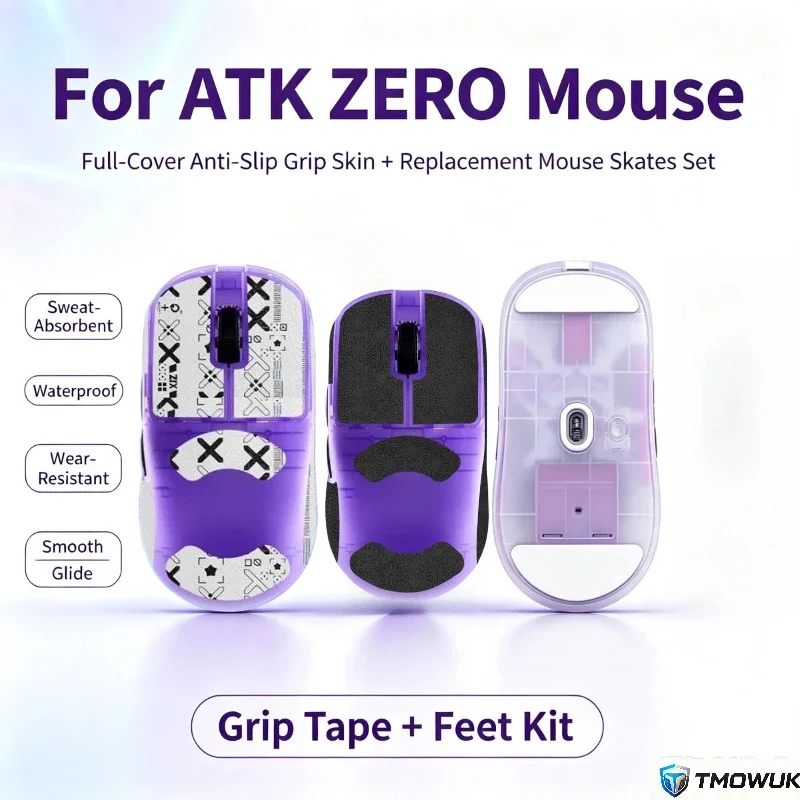 Ultra-Thin Printed Anti-Sweat Grip Tape + Standard & Ice PTFE Mouse Skates Gaming Kit For ATK LieKong ZERO