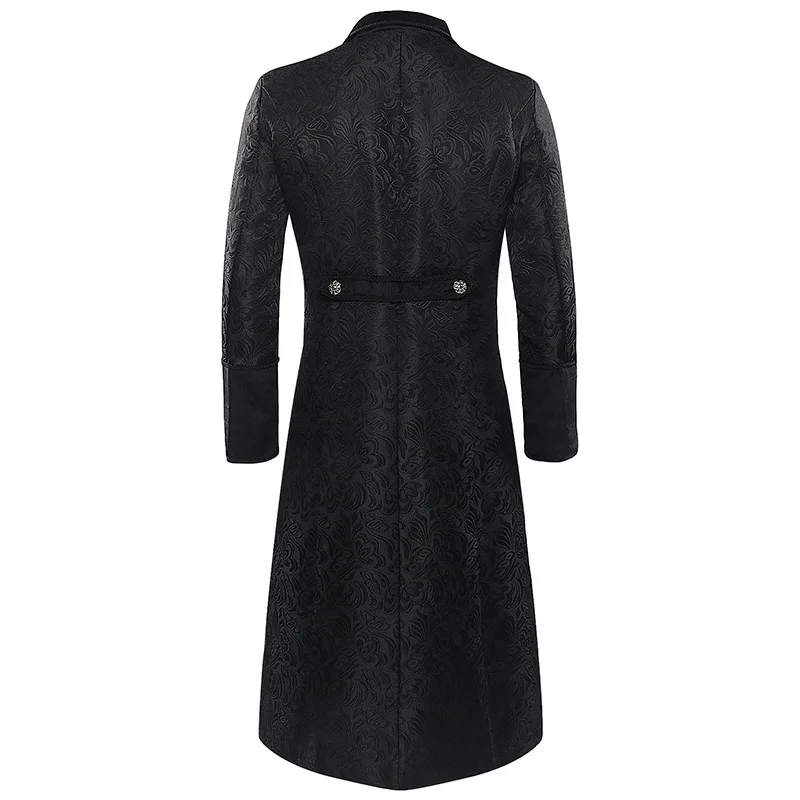 Männer Jacquard Trench Punk mittelalter lichen langen Mantel Retro lässig einreihig Revers schwarz männlich Vintage Party Herbst Jacken