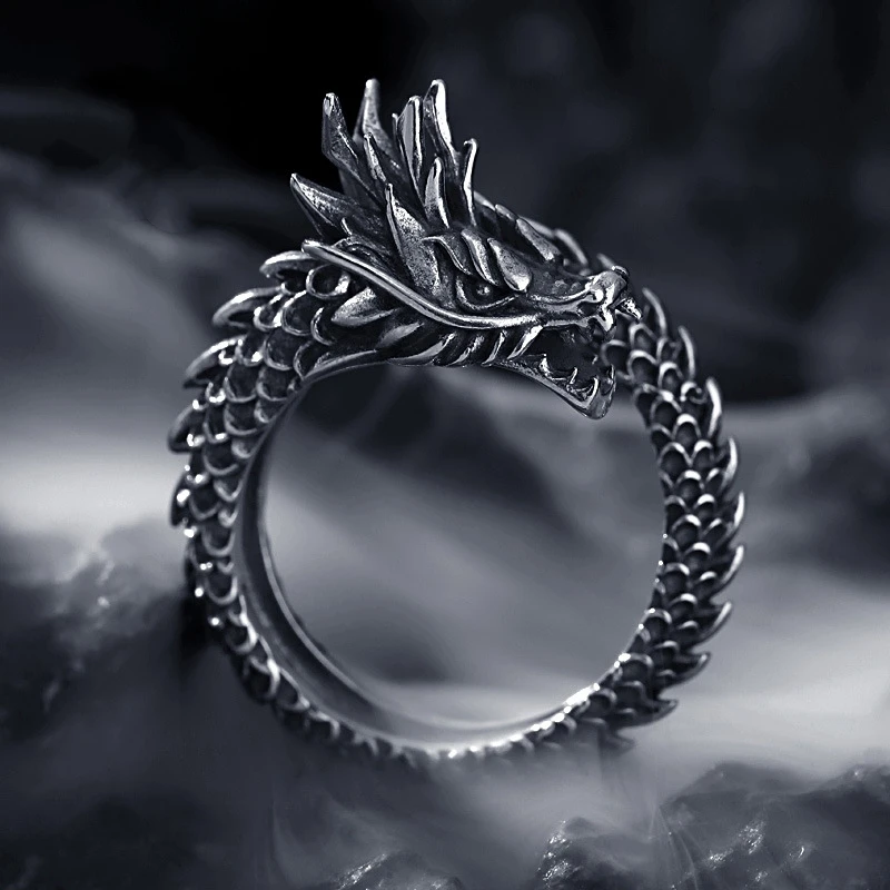 Sole Memory Retro Domineering Dragon Men Thai Silver Personality Silver Color Female Resizable Opening Rings SRI515