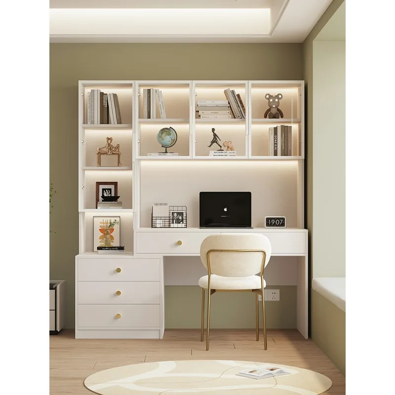 Solid wood simple desk light luxury modern computer storage bookcase small apartment bedroom student learning makeup integrated