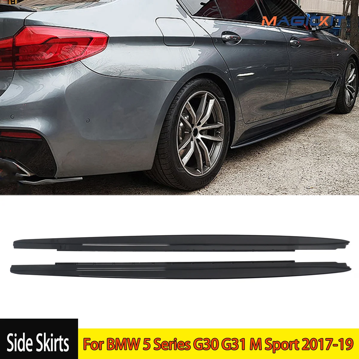 MagicKit  2PCS Bumper Lip Splitter Side Skirts For BMW 5 Series G30/G31 2017-2019 M Sport Gloss Black