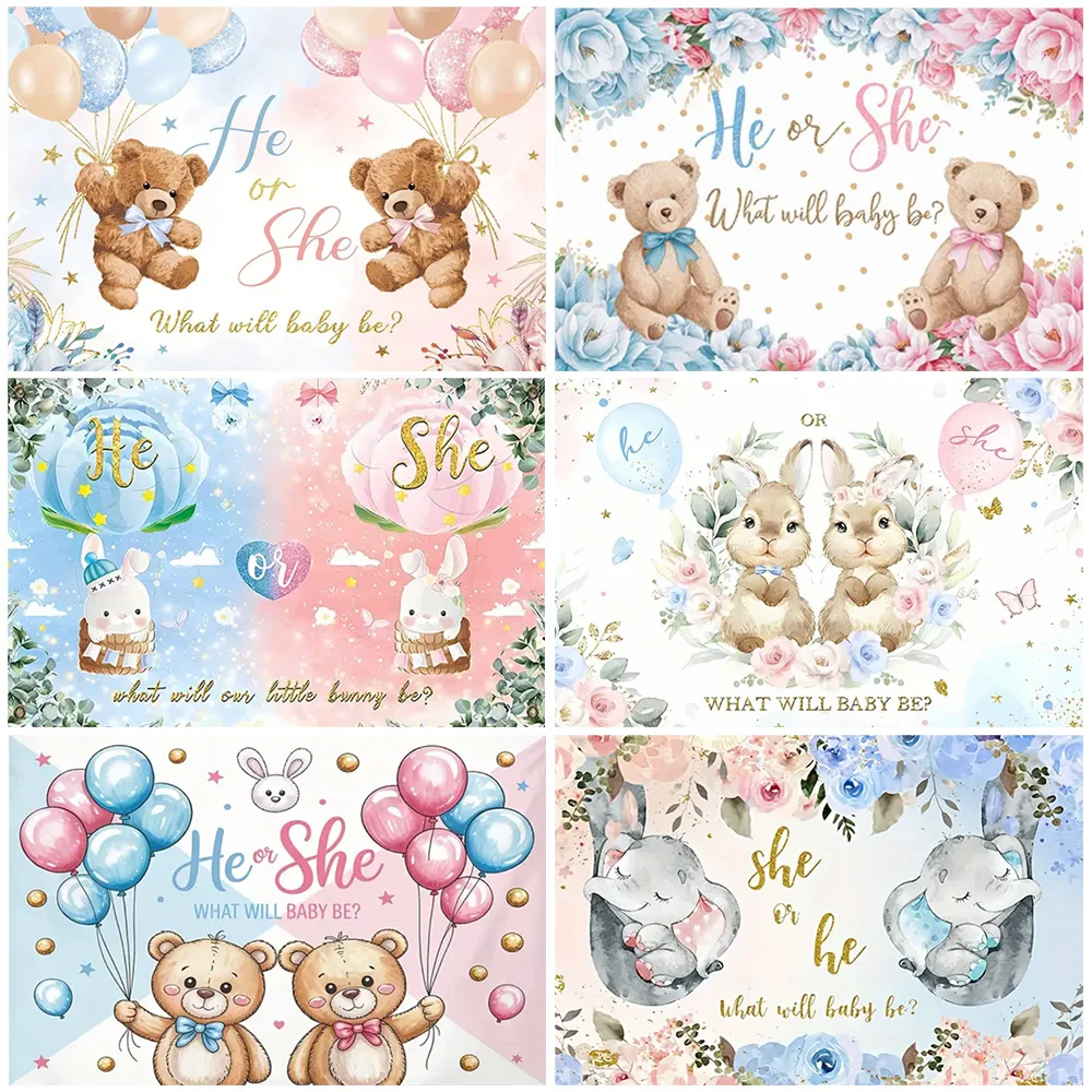

Cute Cartoon Gender Reveal Boy Or Girl Backdrop Newly Born Child Party Decorations Photography Background Baby Shower Supplies