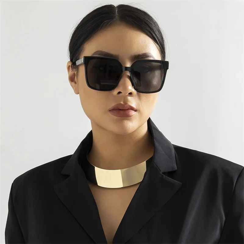 Exaggerated Metal Collar Choker Women Fashion Necklace Chunky Metal Wire Punk Gold Color Wide Smooth Chain Jewelry Accessories