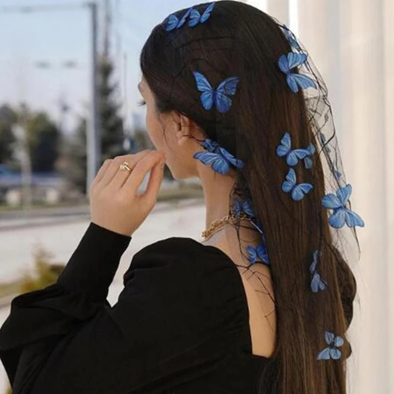 Girls Fairy Hair Hoop Eye-catching Butterfly Bridal Veil Headpiece Accessories