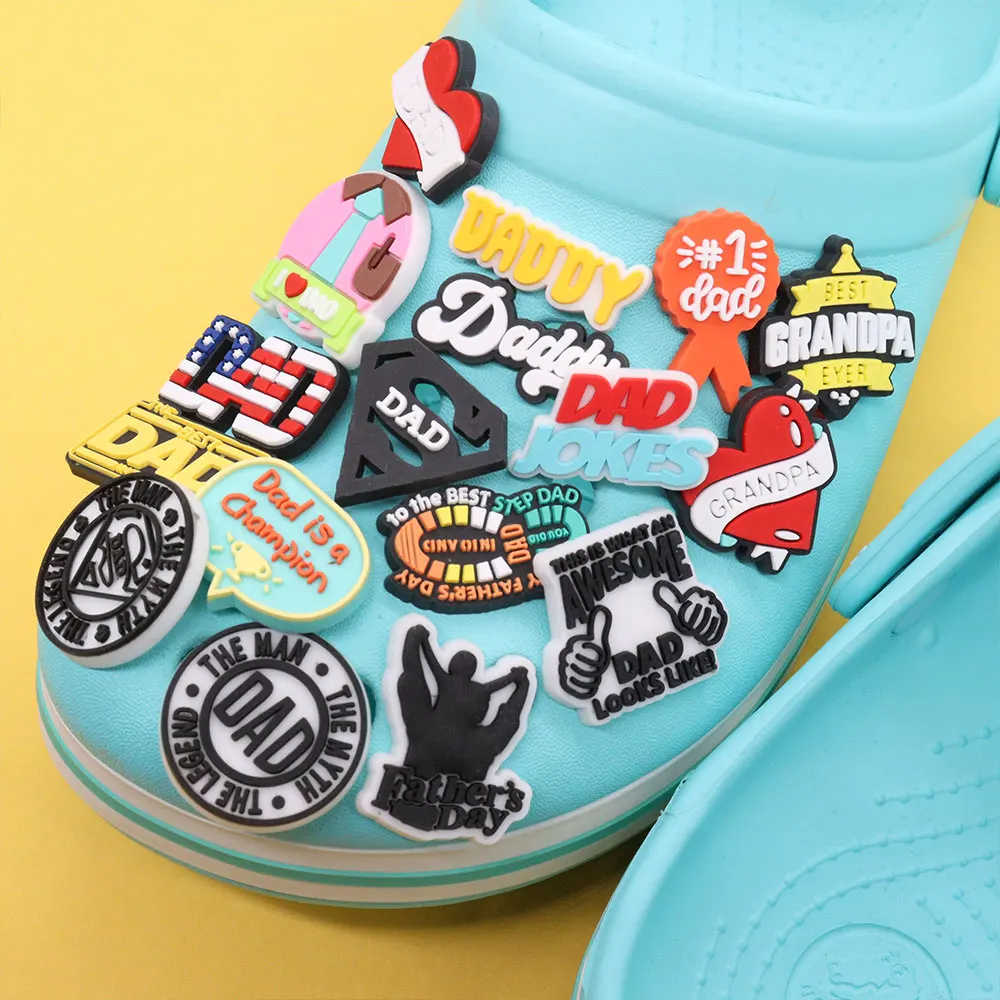 New Arrival 1Pcs PVC Happy Father's Day Daddy Shoe Charms Adult Buckle Clog Accessories Fit Man Holiday Gifts