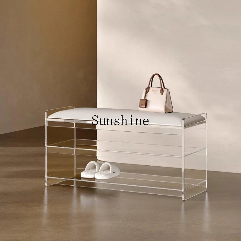 

Modern entrance door household acrylic shoe changing stool light luxury simple bench