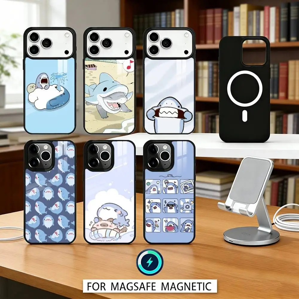 

Cute and funny cartoon shark Phone Case Magnetic For iPhone17 16 15 14 13 12 Pro Max For Magsafe Wireless Charging Cover