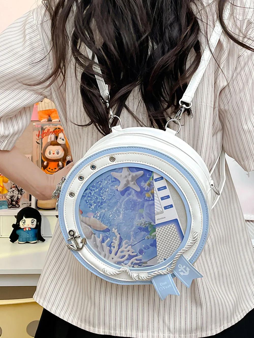 

Round Shaped Anime Itabag Y2k Style Backpack JK Uniform Bag Solid Color Daily Crossbody Shoulder Bags Transparent Display Bag