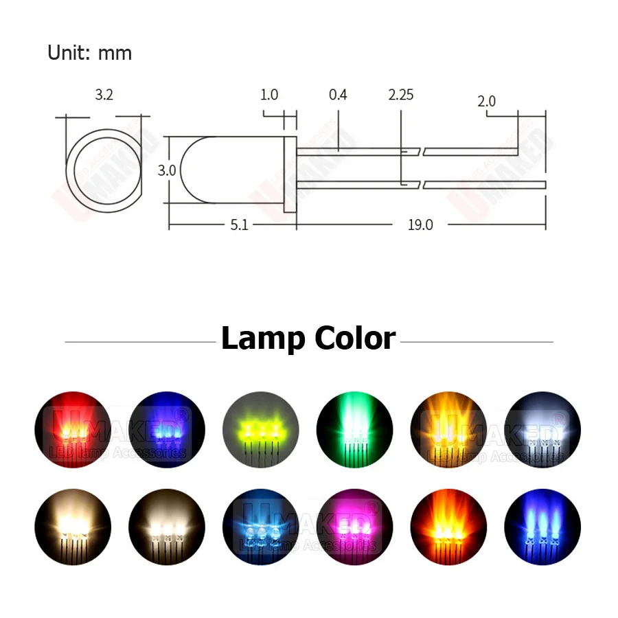 1000PC 3mm Clear/color/Foggy Len LED round lamps diodes chip  light beads F3 led Emitting diodes WW/W/R/G/B/Y Lighting DIY lamp