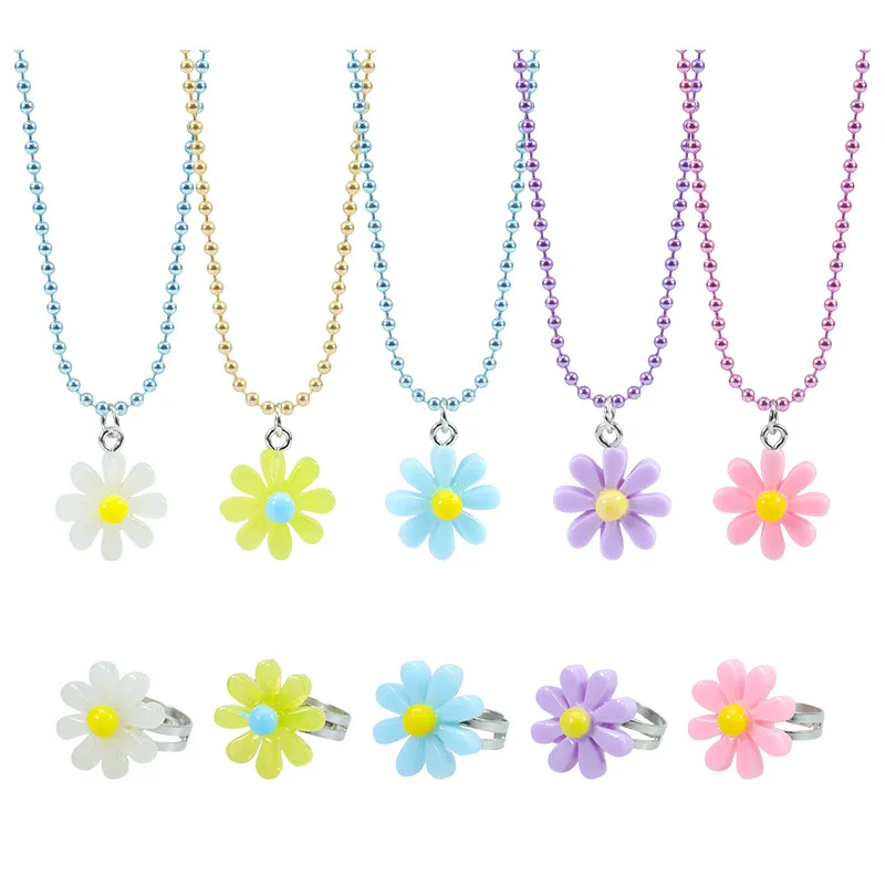 

Creative Daisy Series Necklace Ring Set Children's Delicate Ring Pendant Girl Birthday Gift Wedding Party Jewellery Supplies