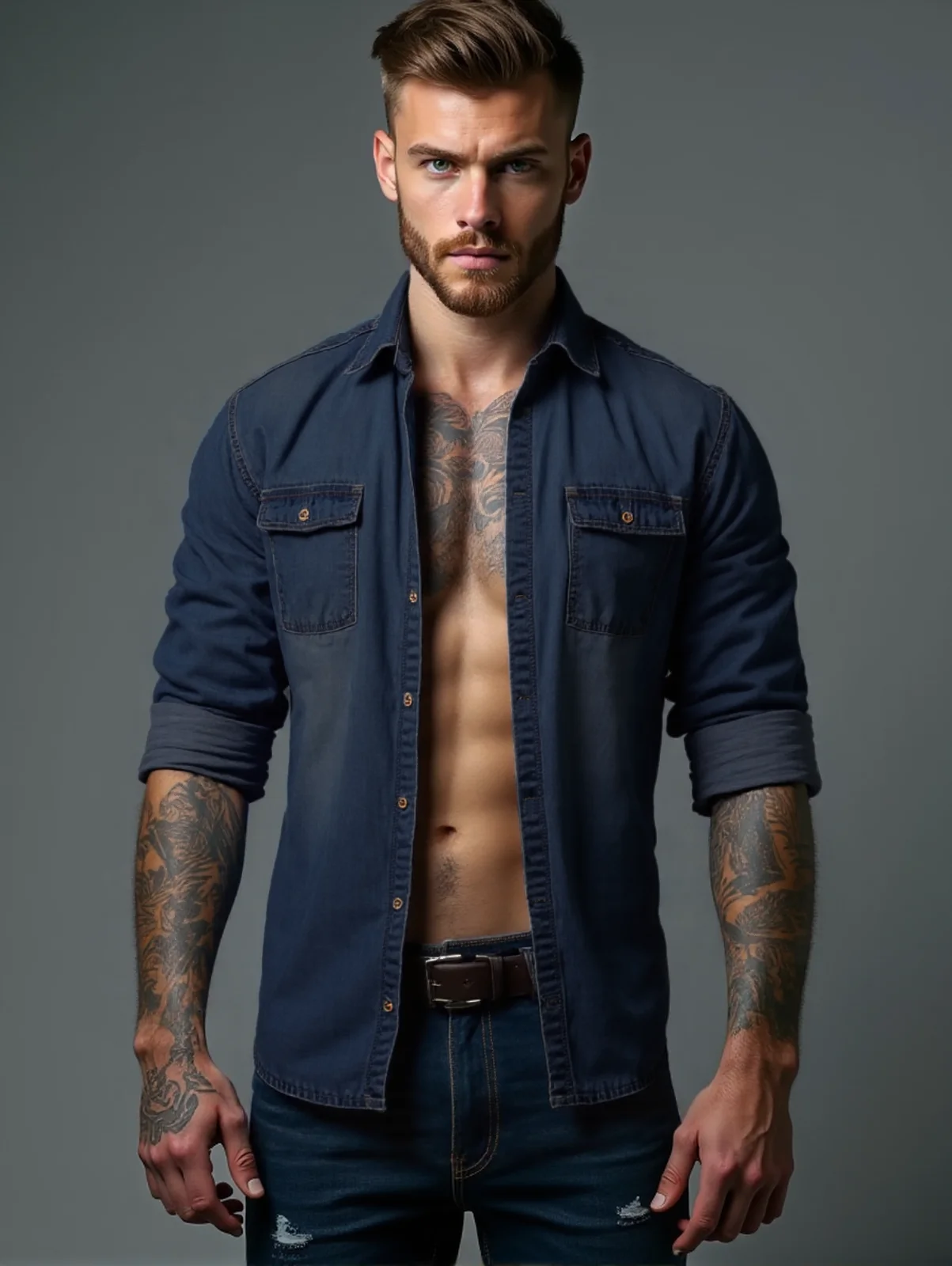 Men's Denim Shirt S-3XL Big Size Plus Size Vintage Retro Style Casual Shirts Solid Color Premium Quality