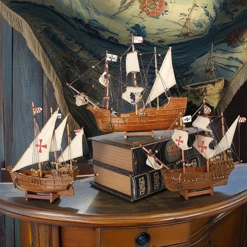 Wooden Historical Santa Maria Model Ship Columbus Exploration Mediterranean Style Table Decor