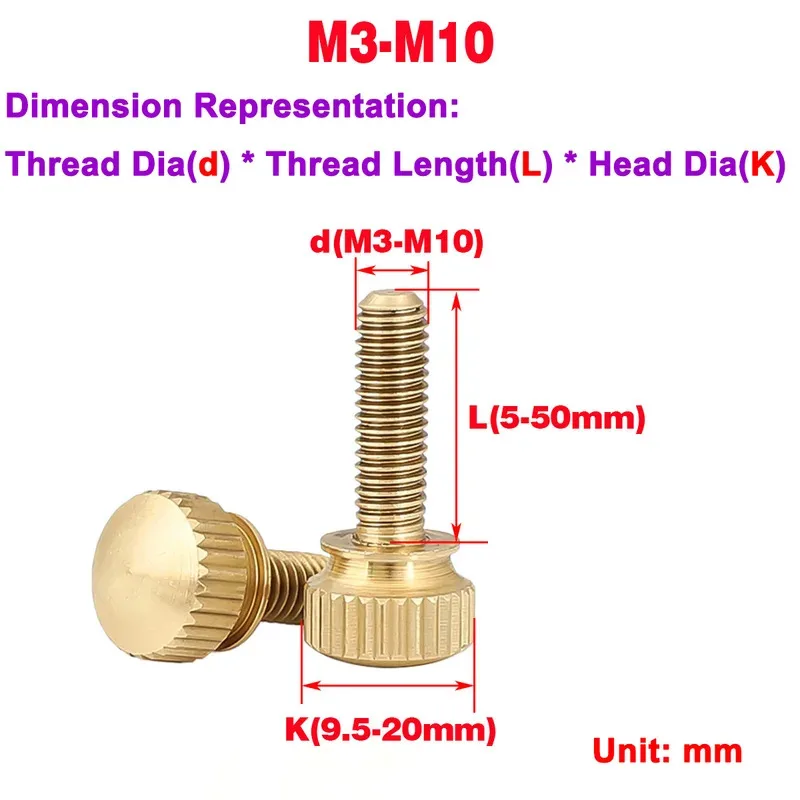 

Brass Knurled Thumb Screw with High Round Head Hand Tighten Screw M3 M4 M5 M6 M8 M10 for DIY and Electronics
