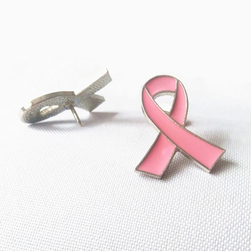 Ribbon Breast Cancer Awareness Enamel Lapel Pin Pink Ribbon Glitter Filled Women\'s Brooches Metal Badge Pins Fundraisers Events