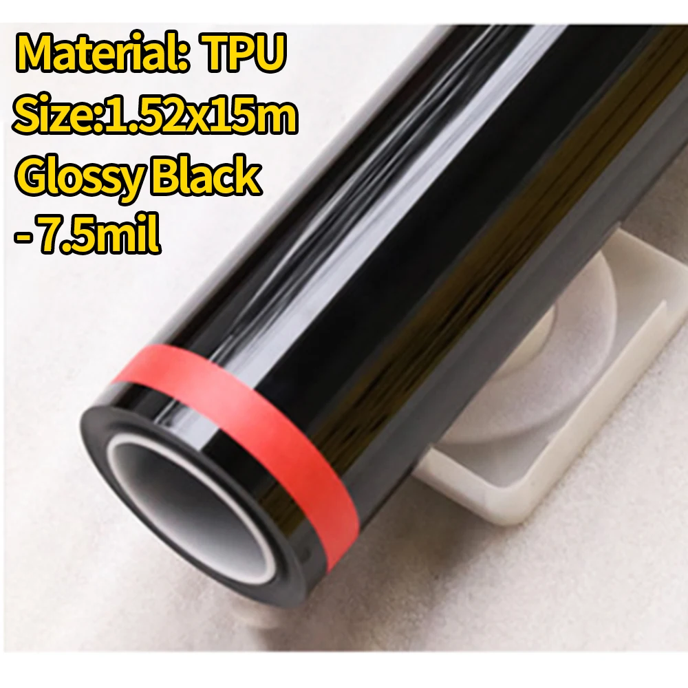 

1.52*15m/Rls Gloss Piano Black Really TPU PPF Film 7.5Mil Self Healing Anti Scratch Car Wrap Body Paint Protection Film