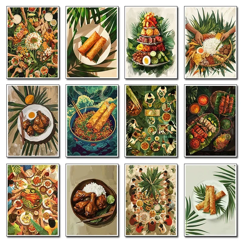 1pc frameless Canvas Painting The Philippines Street Food Fried Spring Roll Chicken drumstick Rrice Art Posters Canvas Painti