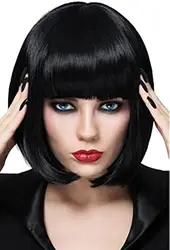 Zwarte Bob Pruiken voor Vrouwen Haar Pruik met Pony Natuurlijke Mode Synthetische Pruik Leuke Gekleurde Pruiken voor Dagelijks Feest Halloween