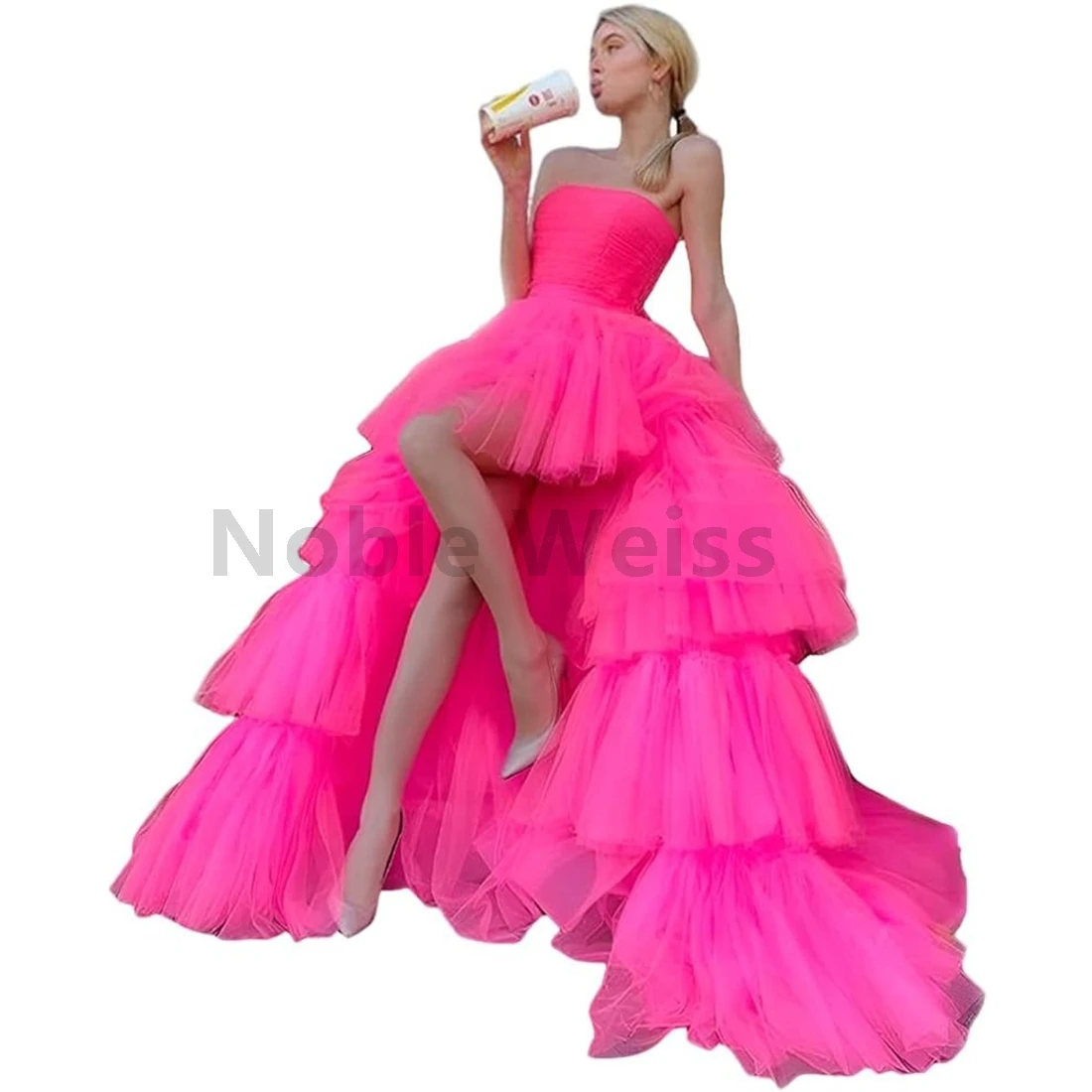 

Плиссированные вечерние платья Высокое низкое тюлевое платье для выпускного вечера Длинные многослойные вечерние платья без бретелек со шлейфом на заказ