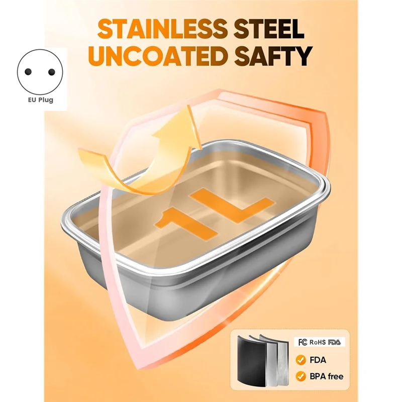 

【Ценная цена!】 Самонагревающаяся подогреватель еды на 1 л, беспроводной электрический ланч-бокс, контейнер, перезаряжаемый ланч-бокс с подогревом и европейской вилкой