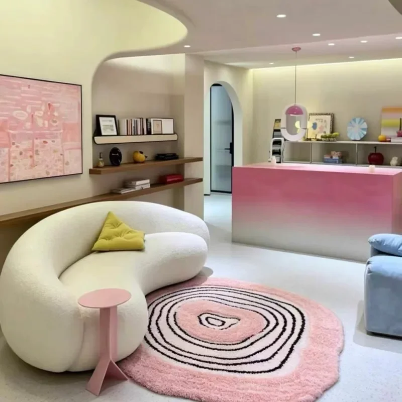 100cm Irregular Plush Rug Soft Shaggy Floor Mat Cute Kawaii Pink Living Room Bedroom Bedside Carpet Home Room Decor Area Rug