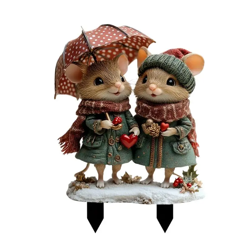 Squirrel Yard Stake 2D Valentine's Day Animal Yard Signs With Stakes Squirrel Lover Stake With Umbrella Scarf For Valentine's Da