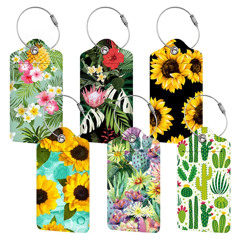 

Travel Accessories Luggage Tag Beautiful Flowers Print PU Suitcase ID Addres Holder Baggage Boarding Tag With Colorful Keyring