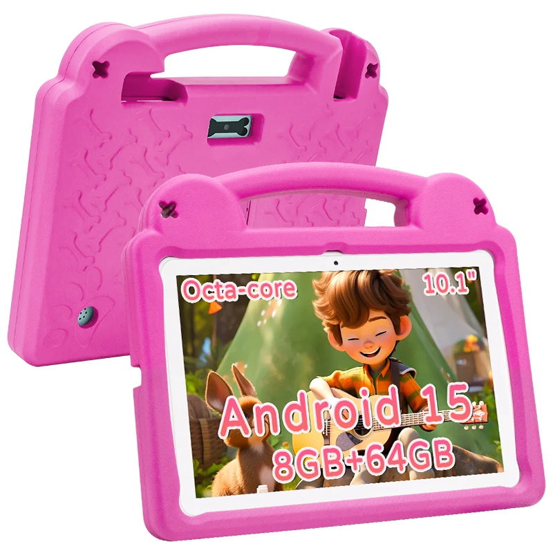 Tableta para niños, tableta Android 15 de 10,1 pulgadas para niños, tabletas con batería de 8GB 64GB 5000mAh con octa-core, control parental, funda a prueba de golpes