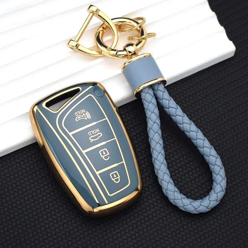 TPU Shell Fob do Hyundai Grandeur HG Sedan Genesis G80 Santa Fe 3DM Grand SantaFe IX45 EQUUS Azera Remote Key Case Cover Holder