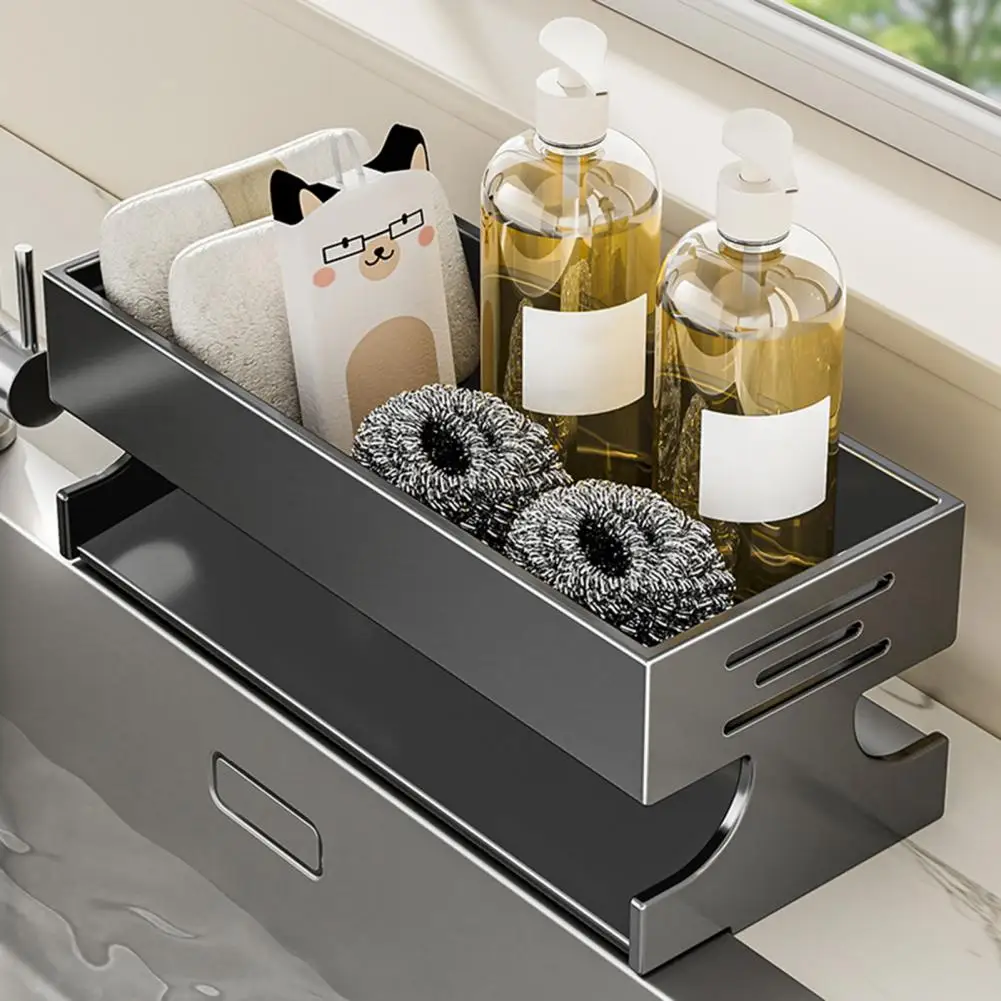 

Laundry Brush Holder Multi-purpose Kitchen Storage Rack with Sponge Holder Drain Basket for Sponges Rags Supplies for Kitchen