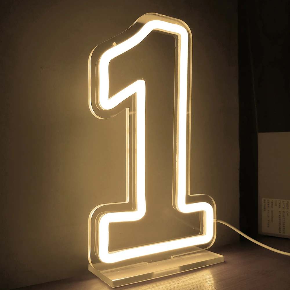 38cm Numbers Neon Sign 0-9 Number Light Sign for Birthday Party Shop Store Promotion USB powered dimmable Neon with Stand Base