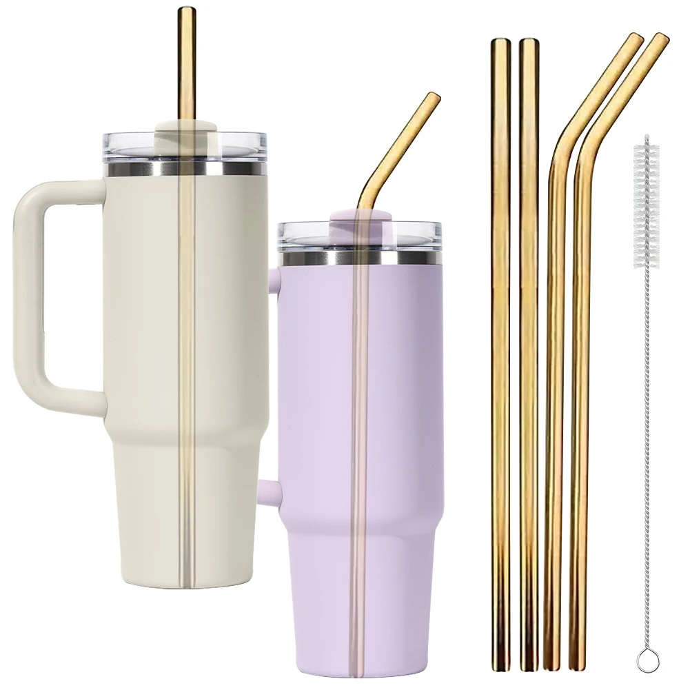 

4Pcs Stainless Steel Straw with Cleaning Brush Drinking Straws Metal Straw for Stanley 40oz Cup Accessories