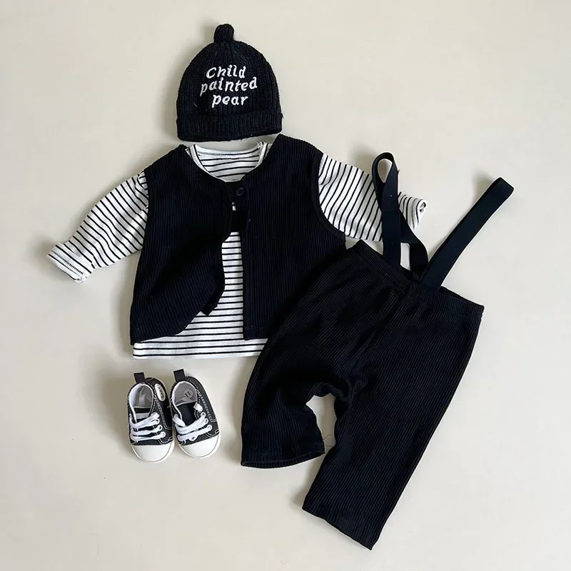 New Spring Baby Clothes Set Cute Girls Pit Strip Vest Striped T-shirt Infant 0-2T Leisure Outwear