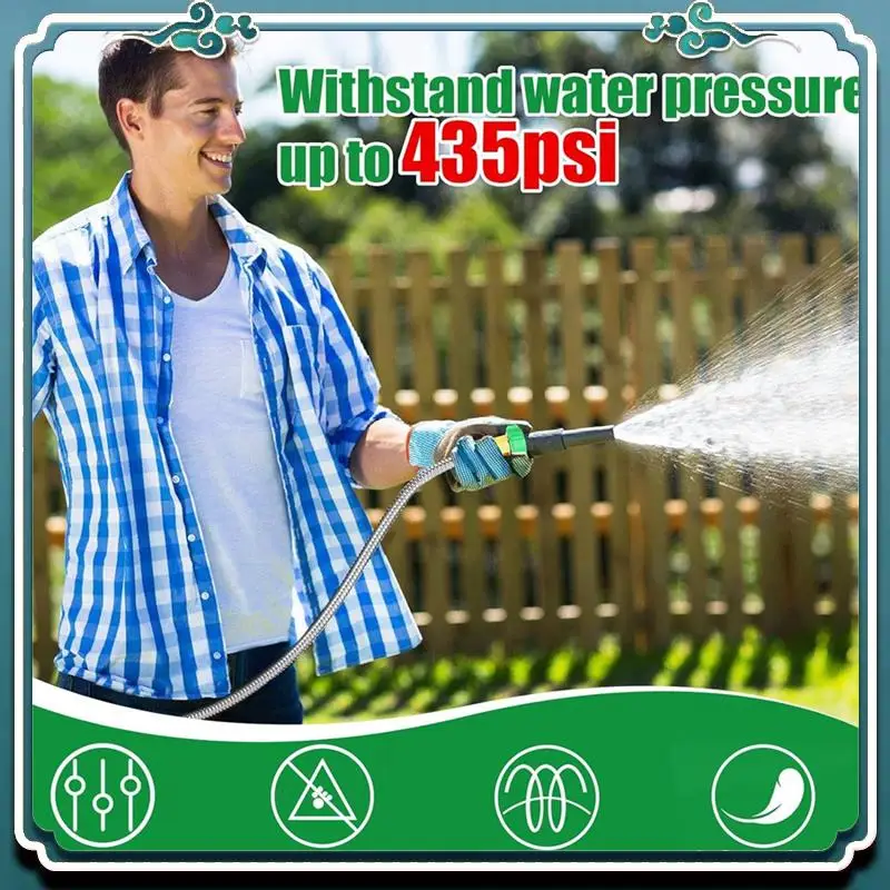 Short Garden Hose, Metal Leakproof Leader Hose, 304 Stainless Steel Flexible Hose For Outdoor Garden Watering Easy Install 5Ft