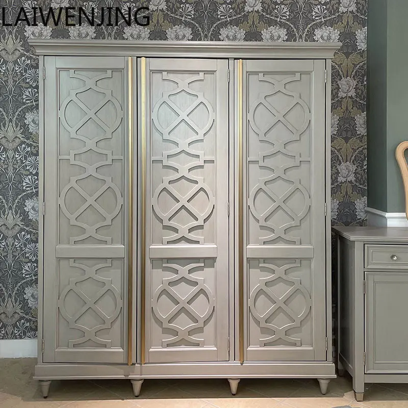 

SGF light furniture impression large wardrobe French retro old solid wood carving large wardrobe