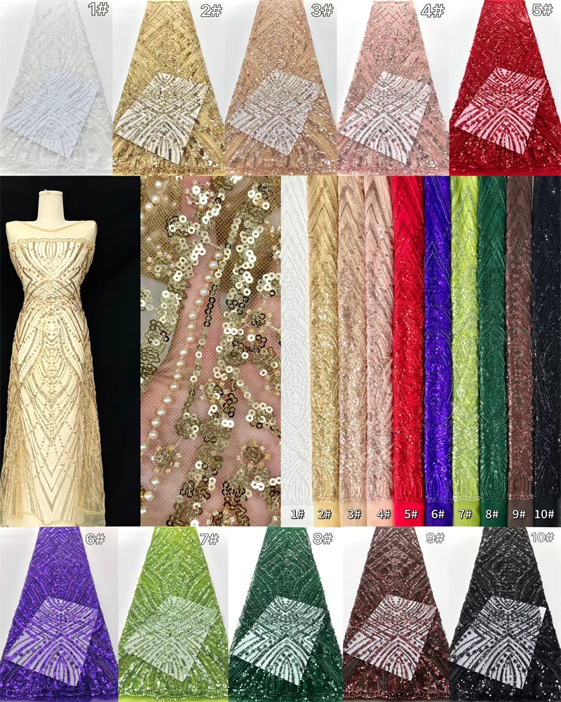 African Bridal Lace Fabric 2025 Sequins Beaded Embroidery Nigerian Groom High Quality French Tulle for Wedding