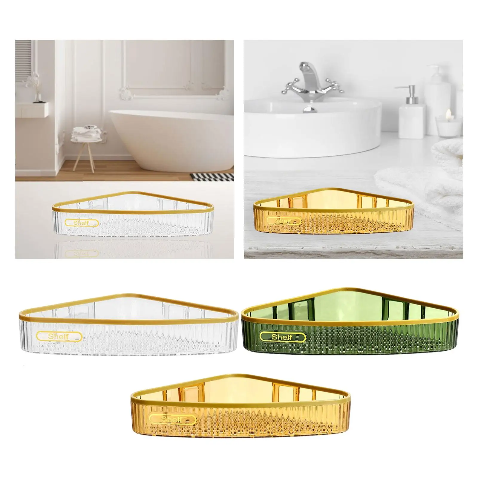 PET Shower Organizer Shelf Triangular Corner Rack Wall Mounted Storage Basket Rustproof Multipurpose Holder for Bathroom Kitchen