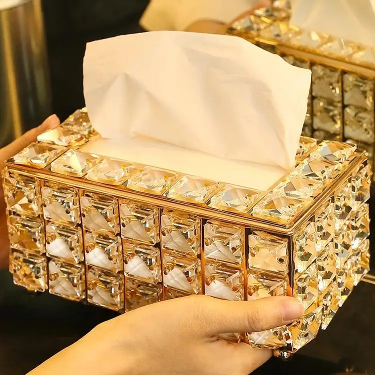 Nordic Crystal Stainless Steel Tissue Box Luxury Home Living Room Napkin Storage Creative Simple Design Toilet Paper Organizer