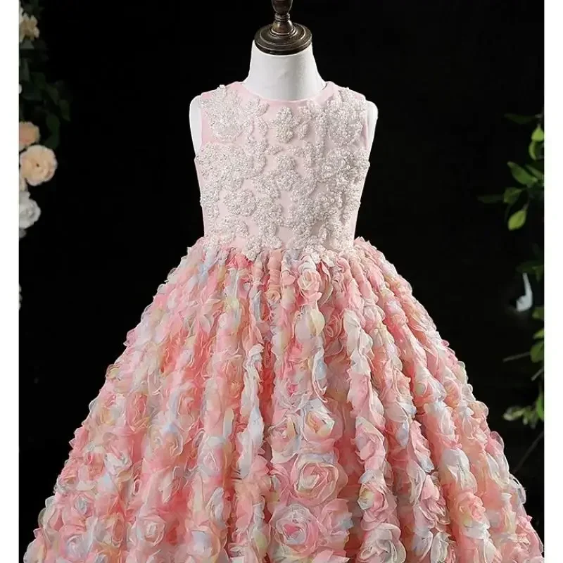 Meninas primeira comunhão vestido de flor vestidos de festa de casamento para crianças piano desempenho vestidos crianças pageant princesa vestido de baile
